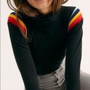 Free People Marathon Turtleneck Top Rainbow 80’s